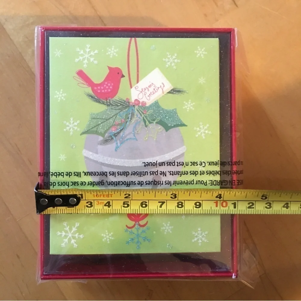 Box/20 Papyrus “Season’s Greetings” Cards + Envelopes, Red, Green, Birds